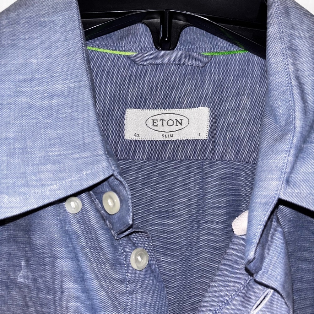 Eton Contemporary SZ L Slim Luxury European Dress Shirt blue cotton - Picture 7 of 9